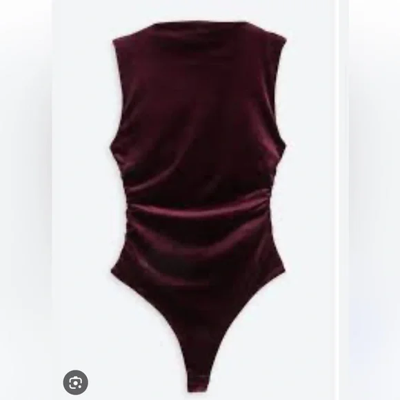 Steve Madden Esen Burgundy Wine Stretch Velvet Mock Neck Tank Bodysuit NWT - Picture 2 of 9